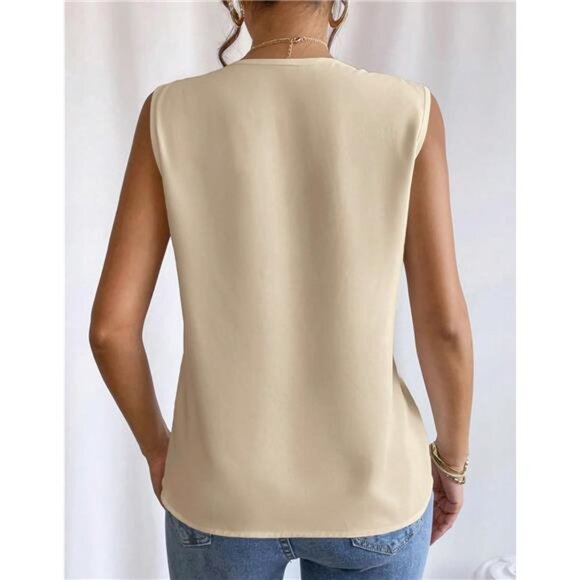 🌸 Elegant V-Neck Layered Blouse for Women – Sleeveless Solid Top - Picture 5 of 6